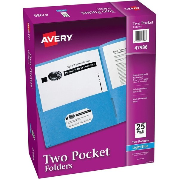 Avery Folder, 2-Pocket, Letter, Lbe 25PK AVE47986